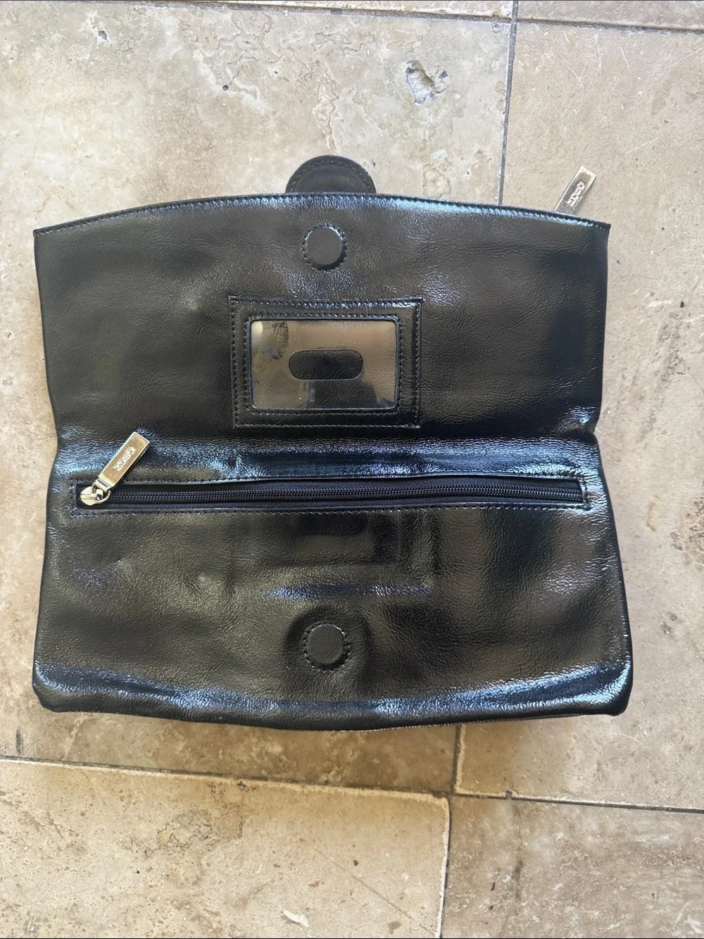 HOBO black leather fold over clutch preowned good condition
